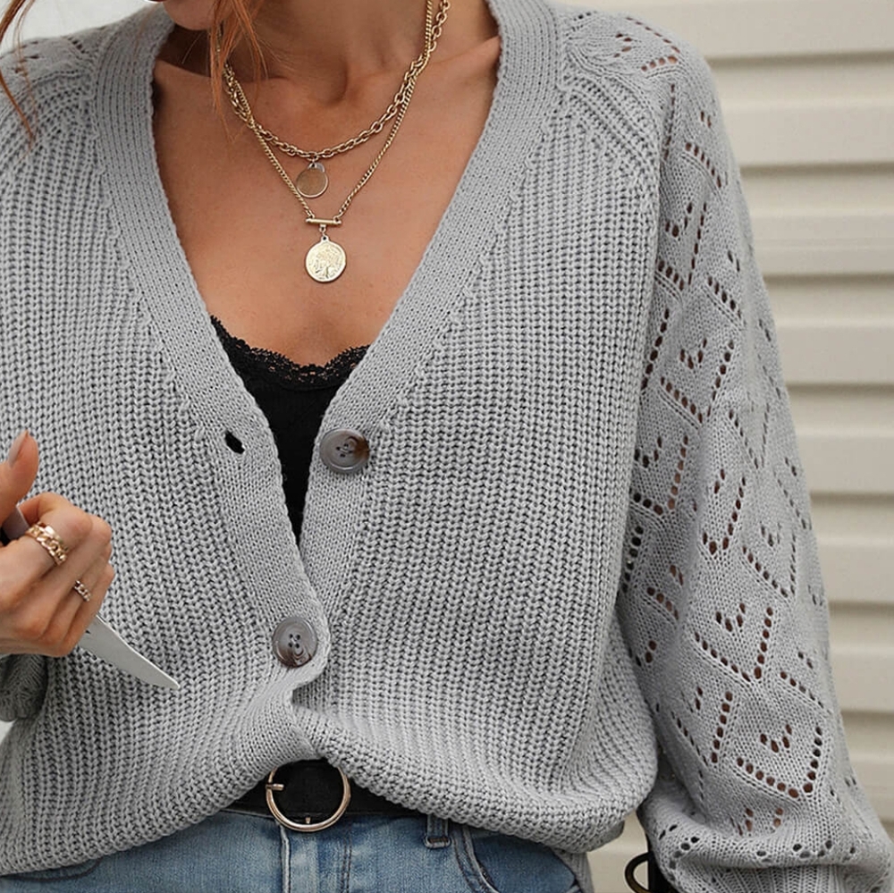 Charli Rib-Knit Raglan Cardigan - Gray - Picture 6 of 9